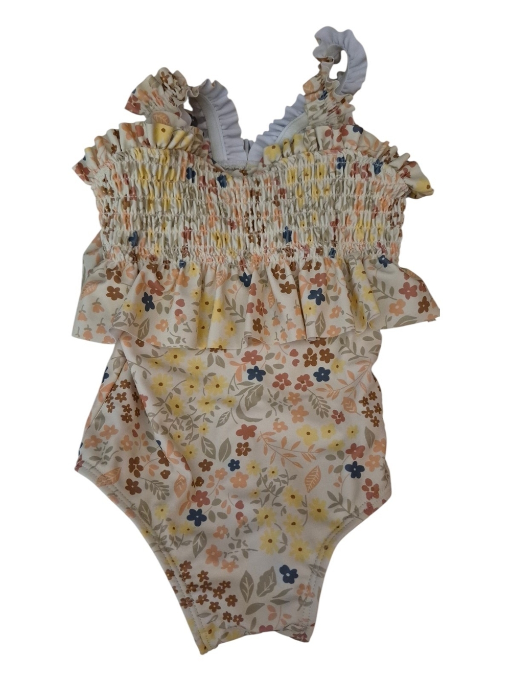 Gerber Cream Floral Ruffle Sleeveless One-Piece Bodysuit 6-9 Mos